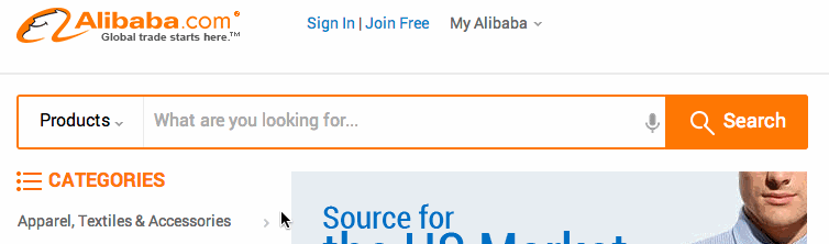 Alibaba.com popular searches in input